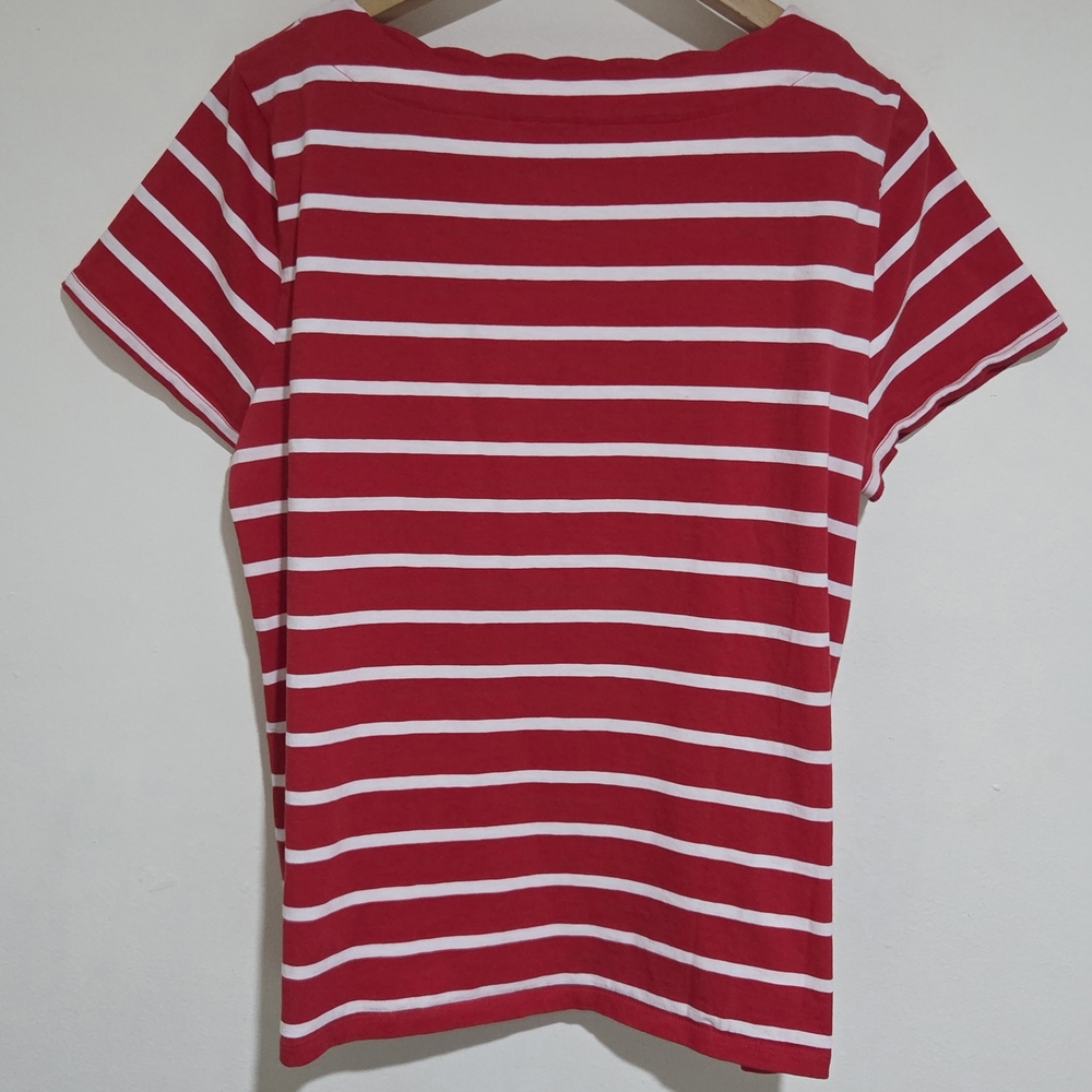 Talbots Scallop Red and White Striped Tee - Picture 12 of 15